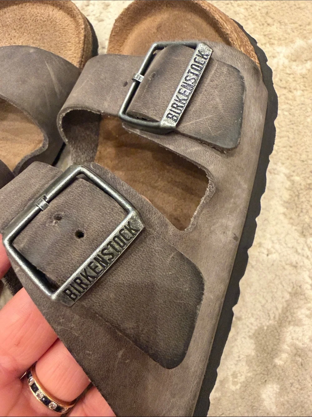 Birkenstock  Arizona Dark Flat Sandals Grey Size 41